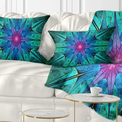 Design Art Turquoise Star Fractal Stained Glass - Abstract Printed Pillow