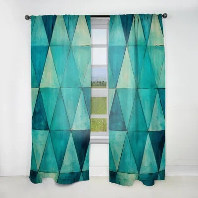 Design Art Turquoise Triangles - Modern Curtain - Velvet Room Darkening - 1 Panel