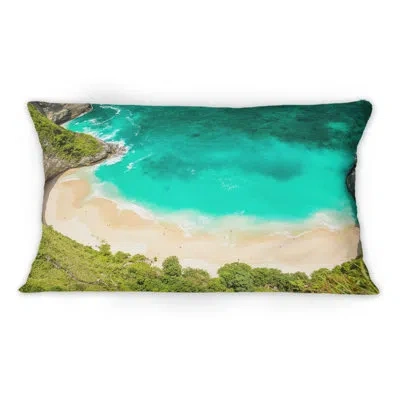 Design Art Turquoise Tropical Beach Aerial View I - Nautical & Coastal Printed Throw Pillow 1