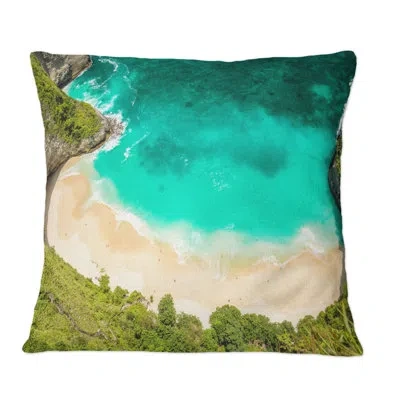 Design Art Turquoise Tropical Beach Aerial View I - Nautical & Coastal Printed Throw Pillow In Blue;green