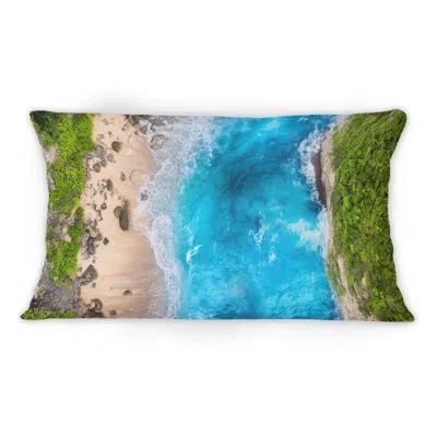 Design Art Turquoise Tropical Beach Aerial View Ii - Nautical & Coastal Printed Throw Pillow 1
