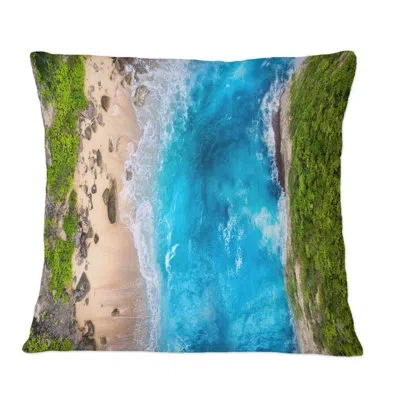 Design Art Turquoise Tropical Beach Aerial View Ii - Nautical & Coastal Printed Throw Pillow In Blue;green