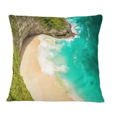Design Art Turquoise Tropical Beach Aerial View Iii - Nautical & Coastal Printed Throw Pillow In Blue;green