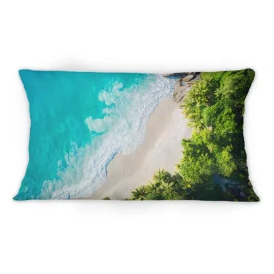 Design Art Turquoise Tropical Beach Aerial View Iv - Nautical & Coastal Printed Throw Pillow 1