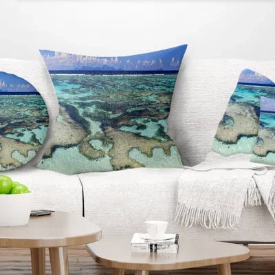 Design Art Turquoise Tropical Ocean Waters - Sea & Shore Printed Pillow In Blue