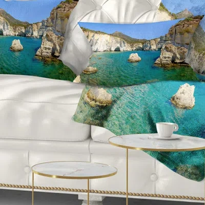 Design Art Turquoise Water Beach Panorama - Sea & Shore Printed Throw Pillow