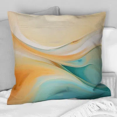 Design Art Turquoise Wave Breaking At The Shore - Abstract Geometric Printed Throw Pillow In Blue;beige
