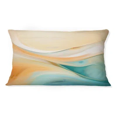 Design Art Turquoise Wave Breaking At The Shore - Abstract Geometric Printed Throw Pillow In Blue;beige