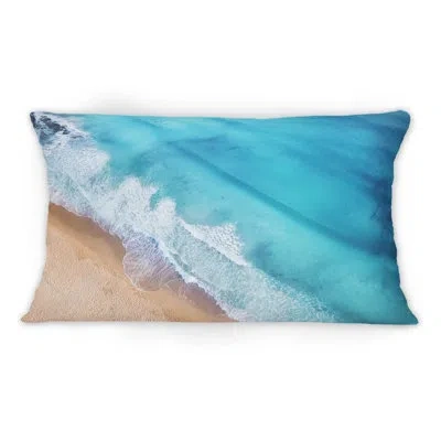Design Art Turquoise Waves Breaking At The Shore - Cabin & Lodge Printed Throw Pillow