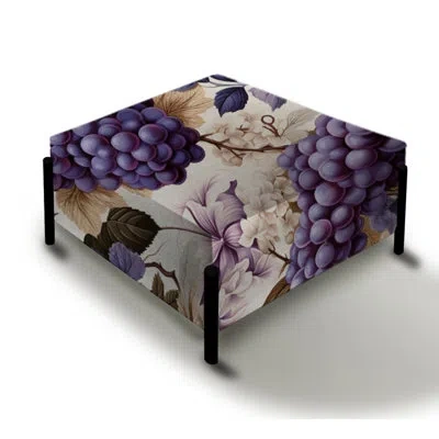 Design Art Tuscan Vineyard Vines - Floral Large Square Ottoman In Beige;purple