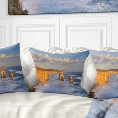 Design Art Twelve Apostles On Ocean Road - Sea & Shore Printed Throw Pillow In Blue;black;brown;green;red;yellow