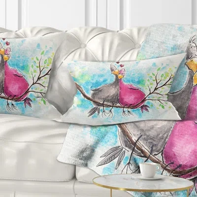 Design Art Two Birds In Love On Branch - Animal Printed Pillow