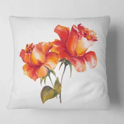 Design Art Two Blossoming Red Roses - Traditional Printed Pillow In White;red