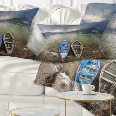 Design Art Two Boats Near Pokhara Lake - Boats Printed Throw Pillow