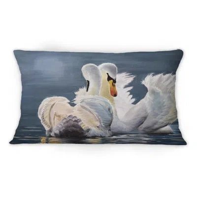 Design Art Two Graceful White Swans On A Misty Blue Lake -1 Nautical & Coastal Printed Throw Pillow