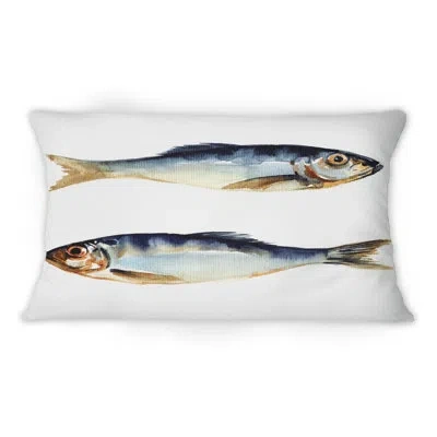 Design Art Two Herring Fish On White -1 Nautical & Coastal Printed Throw Pillow