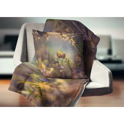 Design Art Two Spring Flowers - Floral Printed Throw Pillow In Blue;yellow