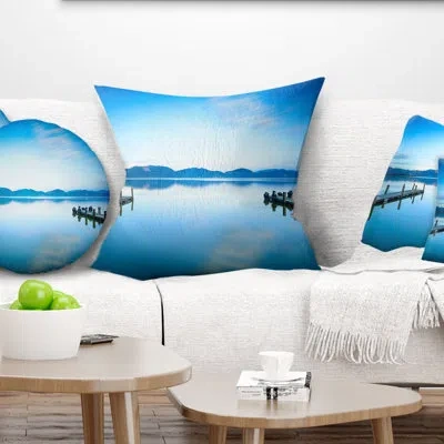 Design Art Two Wooden Piers In Blue Sea - Sea & Shore Printed Pillow