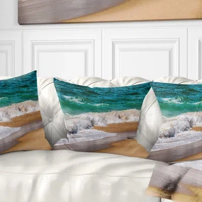 Design Art Typical Atlantic Seashore In Summertime - Sea & Shore Printed Pillow In Blue