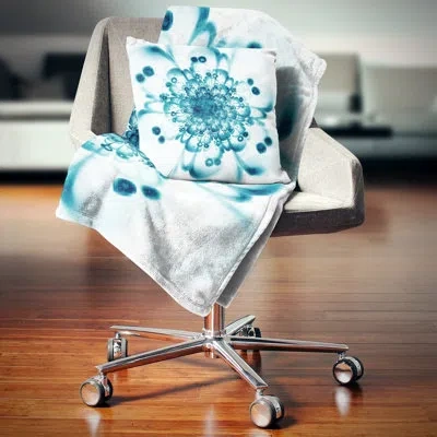 Design Art Typical Blue Snowy Fractal Flower - Floral Printed Pillow