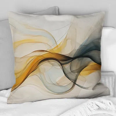 Design Art Undefined Continuation Liquid Retro Waves - Abstract Shapes Printed Throw Pillow In Gray;yellow