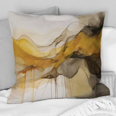 Design Art Undefined Continuation Liquid Waves Yellow Iv - Abstract Shapes Printed Throw Pillow In Gray;yellow