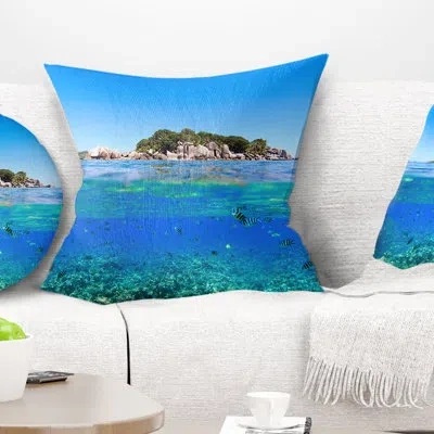 Design Art Under And Above The Waters - Sea & Shore Printed Throw Pillow In Blue