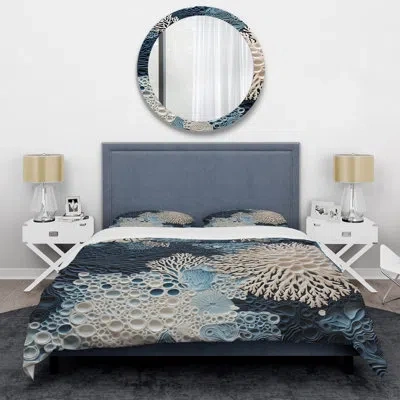 Design Art Under Water Blue And White Corals Collage - Coastal Duvet Cover Set