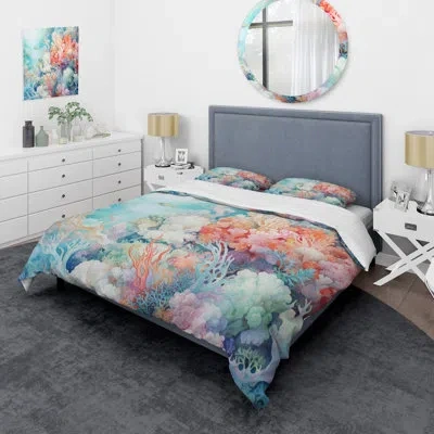 Design Art Underwater Coral Symphony Ii I - Coastal Coral Under Water Duvet Cover Set In Pink
