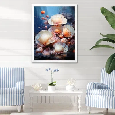 Design Art Underwater Dreams Aquatic Clam - Clam Wall Art Living Room In White Single Picture Framed