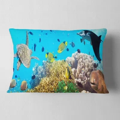Design Art Underwater Panorama With Sea Creatures Lumbar Pillow