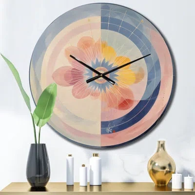 Design Art Universal Blossoming Pastel Harmony I Metal Wall Clock In Gray;pink