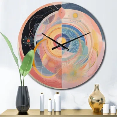 Design Art Universal Blossoming Pastel Harmony Metal Wall Clock In Pink;gold