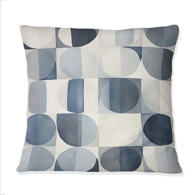 Design Art Universal Grid Circular Watercolor Retro Blue - Abstract Geometric Printed Throw Pillow In Blue;white