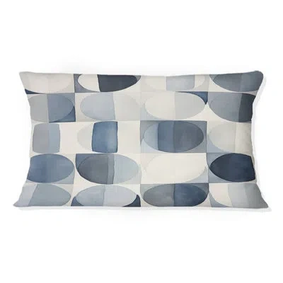 Design Art Universal Grid Circular Watercolor Retro Blue - Abstract Geometric Printed Throw Pillow In Blue;white