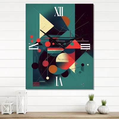 Design Art Unknown Familiarity Retro Geometric Abstract I - Modern Geometric Very Large Wall Clocks In Blue;red
