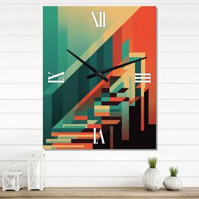 Design Art Unknown Familiarity Retro Geometric Abstract Ii - Geometric Modern Wall Clock In Blue;orange