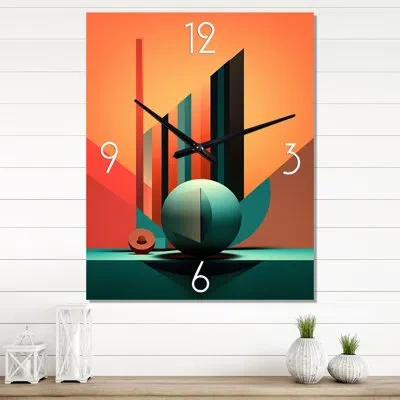 Design Art Unknown Familiarity Retro Geometric Abstract - Modern Geometric Wall Clock Oversized In Blue;orange