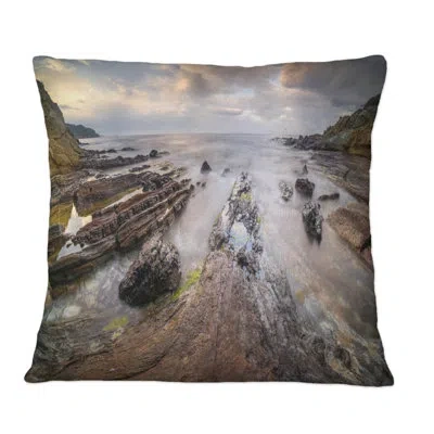 Design Art Unusual Coastal Rock Formation In Corsica - Nautical & Coastal Printed Throw Pillow In Brown