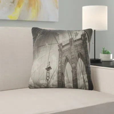Design Art Upward View Of Brooklyn Bridge - Cityscape Printed Pillow