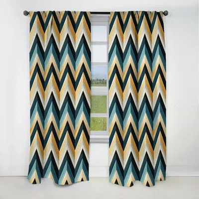 Design Art Urban Elegance Chevron Pattern - Chevron Curtain - Blackout Chevron Curtain - 1 Panels In Gold