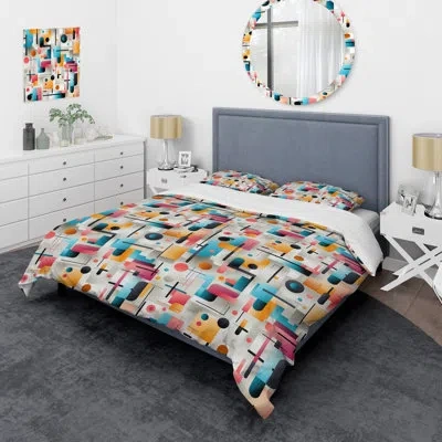 Design Art Urban Geometric Ii Ii- Geometric Duvet Cover Set - Microfiber Polyester In White;gray;yellow