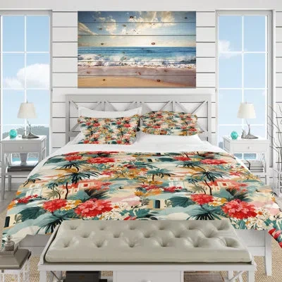 Design Art Urban Jungle City - Tropical Duvet Cover Set In Green;beige