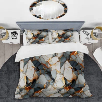Design Art Urban Luxe Marble Pattern Duvet Cover Set In Gray;gold