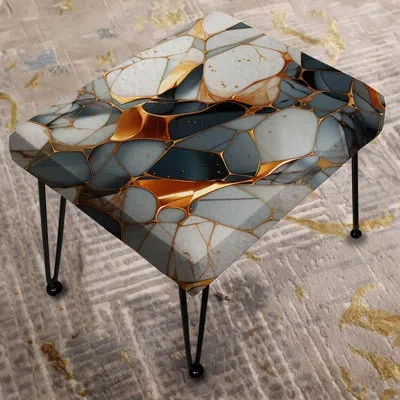 Design Art Urban Luxe Marble Pattern - Marble Rectangle Ottoman In Gray;gold