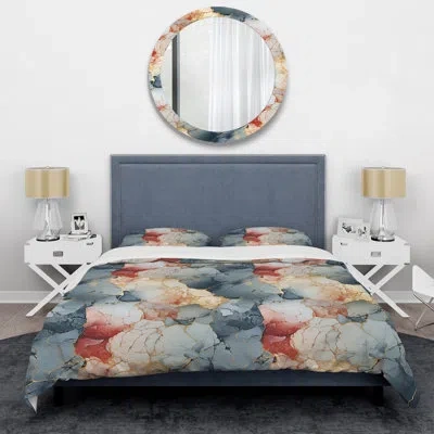 Design Art Urban Nature Marble Pattern - Marble Duvet Cover Set - Microfiber Polyester In Gray;red