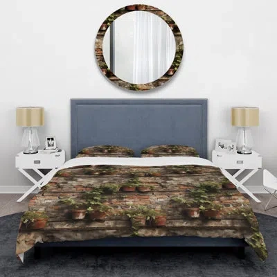 Design Art Urban Oasis Brick With Plants Duvet Cover Set In Black;brown