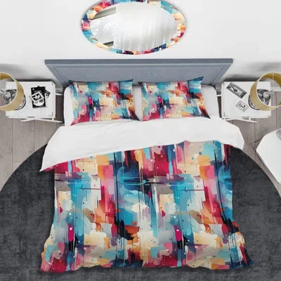 Design Art Urban Reflections - Abstract Duvet Cover Set - Microfiber Polyester In Blue;pink