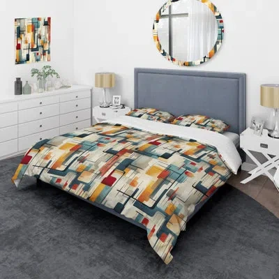 Design Art Urban Reflections Iv - Geometric Duvet Cover Set - Microfiber Polyester In Blue;beige;yellow