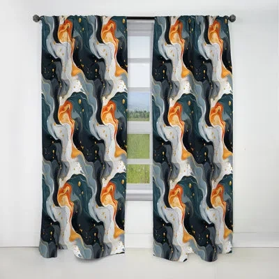 Design Art Urban Retreat Marble Pattern - Abstract Marble Curtain - Blackout Marble Curtain - 1 Panels In Orange;teal